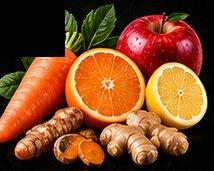 Carrot, Orange, Red Apple, Lemon, Ginger, Turmeric